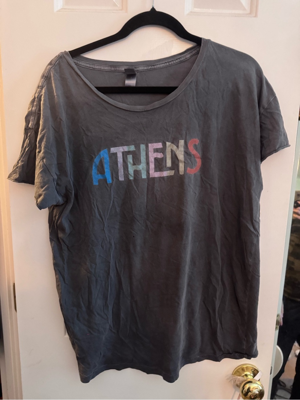 2/6$ Athens Ga Womens Raw Hem Graphic Tee Gray XL Flaws